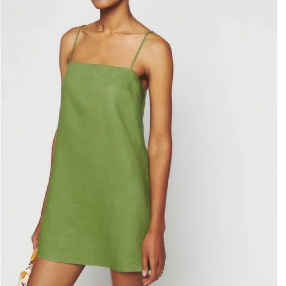 Reformation Aubree Linen Dress, green. Size: L